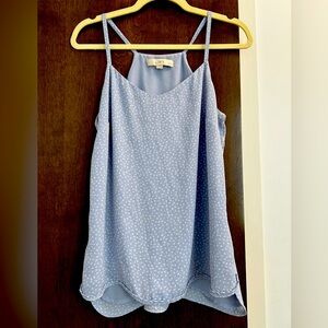 Loft Tank Blouse Sz Petite Medium Light Blue/White Print Spaghetti Strap